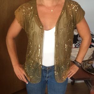 NWOT short sleeve sequin sheer shall